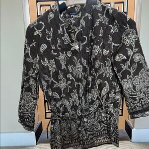 Brown and White Paisley Blouse